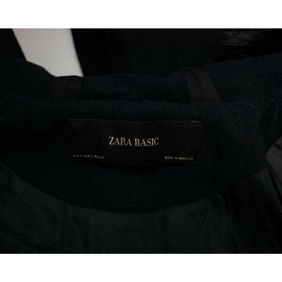 Zara Womens Navy Blue Wool Coat Jacket S Faux Fur - Picture 8 of 8